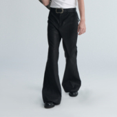 ordudiordu分割微喇拼接设计长款 子 显瘦百搭裤 皮裤 小众高级感修身