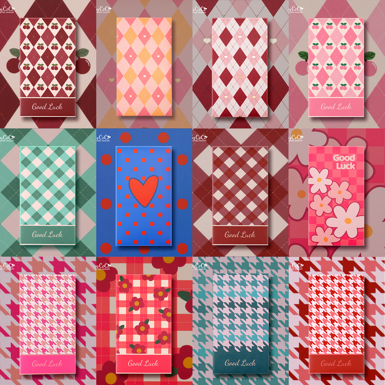 2026 马年新年菱格千鸟格樱桃花朵简约创意个性大号红包利是封