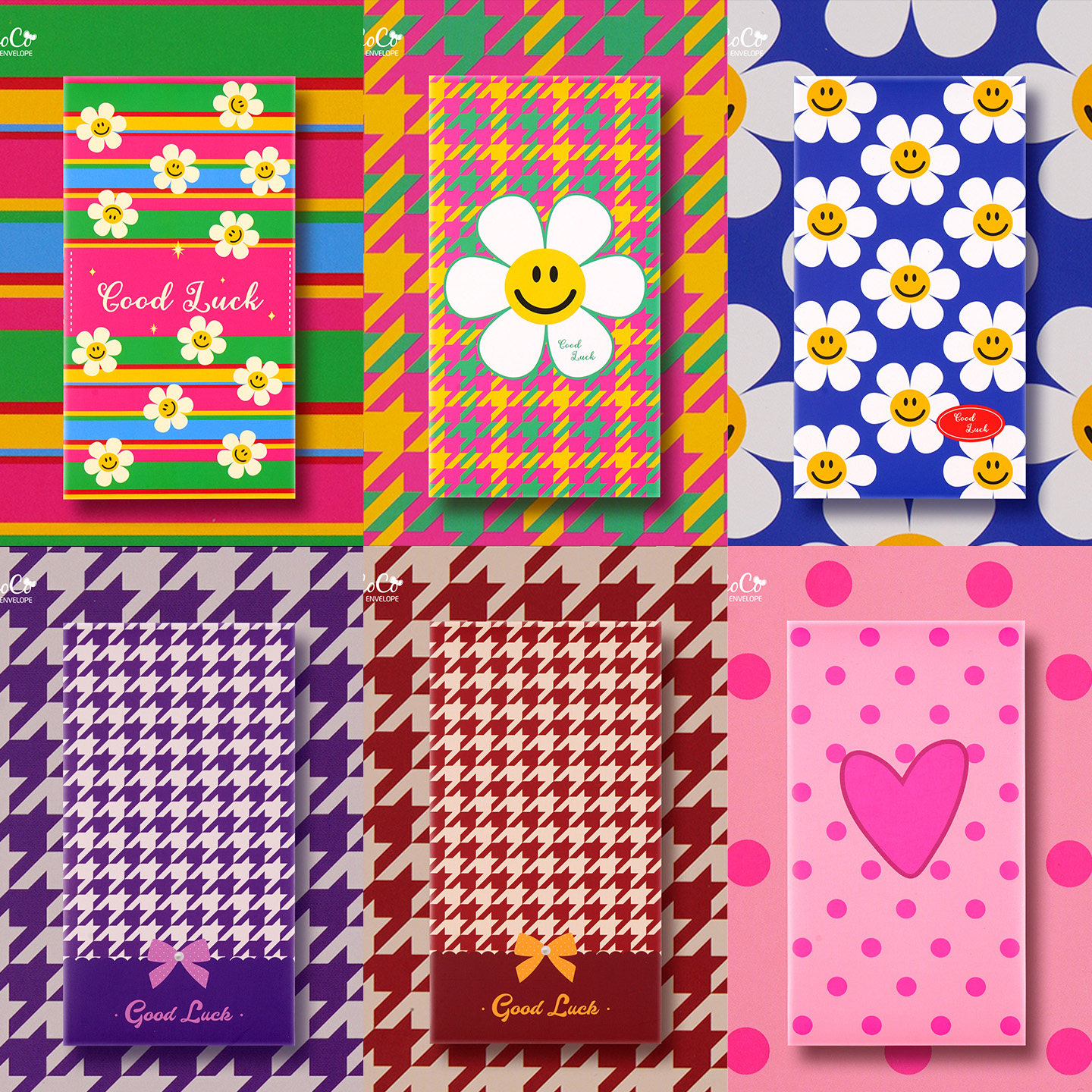 2026 新年千鸟格蝴蝶结太阳花笑脸花波点爱心创意大号红包利是封