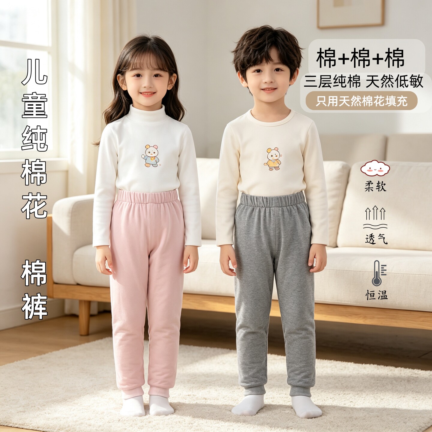 校服神器内搭保暖裤手工棉花棉裤男女童薄款棉袄儿童棉衣套装春秋