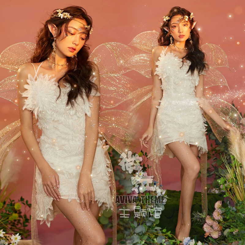 2021新款森系花仙子花瓣连衣裙少女甜美艺术精灵写真拍摄影楼服装