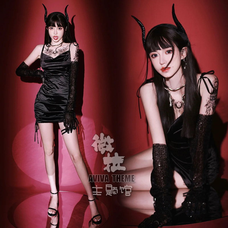 万圣节服装2022新款辣妹魔女精灵暗黑少女艺术写真影楼舞台演出服