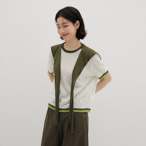 白色短袖t恤｜带披肩｜2026春夏季chic圆领打底罩衫针织衫上衣女