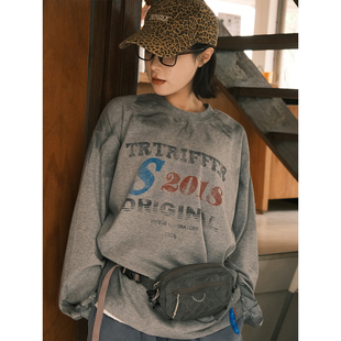 TRIFFER26ss复古长袖 tee马骝擦色做旧印花撞色男女款