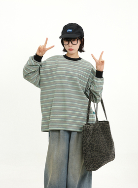 TRIFFER26ss春季条纹长袖tee290g螺纹袖口男女款