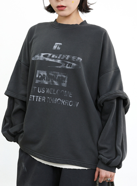 TRIFFER26ss春季成衣染色双袖筒假两件卫衣男女款