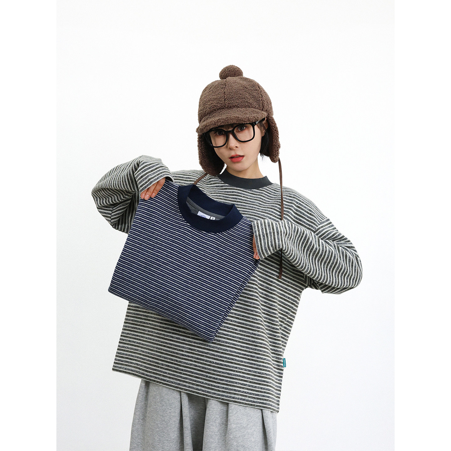 TRIFFER经典条纹长袖tee复合加厚360g冬季叠穿男女款