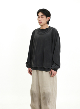 TRIFFER26ss复古马骝喷色背心长袖tee真两件套男女款