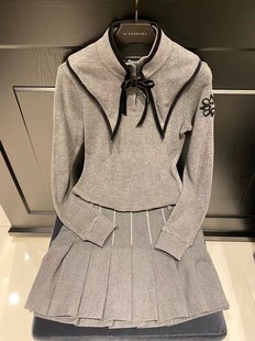 高尔夫服装女士百褶裙显瘦遮肉百搭短裙时尚修身保暖带领长袖毛衣