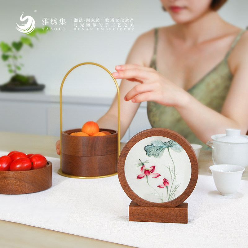 湘绣双面绣茶果盒送老师实用礼物