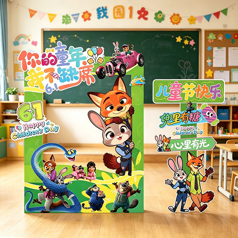 六一儿童节装饰场景幼儿园小学教室氛围布置61拍照相框立牌kt展板