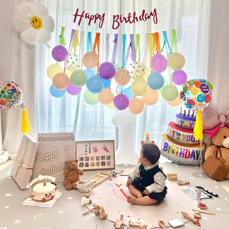 生日气球装饰场景布置儿童宝宝派对男女孩背景布小红书同款周岁