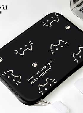 苏雅黑色小咪笔记本电脑内胆包适用华为matebook14寸苹果macbookair13.3女联想小新15.6保护套iPad平板收纳包
