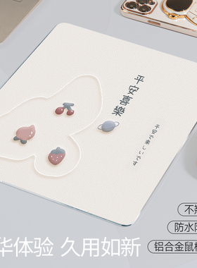 简约金属鼠标垫铝合金笔记本便携防水Mac硬质皮革方形板键盘垫子