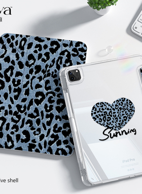 苏雅蓝色豹纹适用于ipad11寸平板保护壳air7保护套5pro10代苹果9mini6三折Y型透明亚克力外壳带笔槽双面8折叠