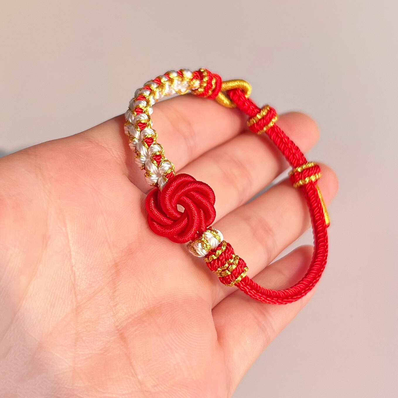 手工编织八股辫曼陀罗桃花手绳半成品可穿饰品黄金吊坠本命年红绳