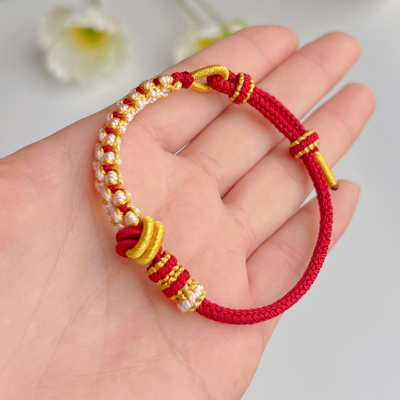 手工编织八股辫桃花酒窝结红绳半成品可穿珠饰品黄金吊情侣女手链
