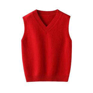秋冬新款儿童100%羊毛马甲V领外搭无袖羊绒背心针织衫男女童坎肩