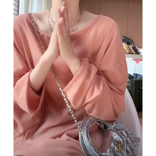 松弛感穿搭纯色长袖t恤防晒衫女2026夏季薄款简约百搭空调衫上衣