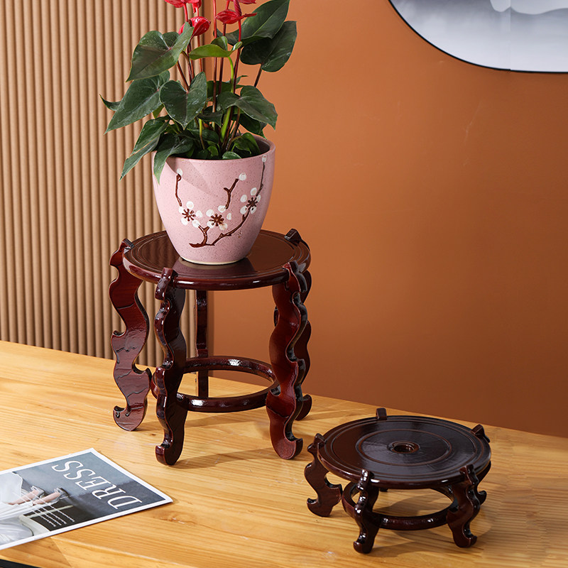 高脚圆形花盆底座鱼缸花瓶奇石香炉木质托盘架工艺品装饰摆件底座,家居饰品,木雕,淘宝优惠券,粉丝福利购,淘宝优惠卷