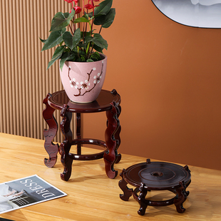 高脚圆形花盆底座鱼缸花瓶奇石香炉木质托盘架工艺品装饰摆件底座
