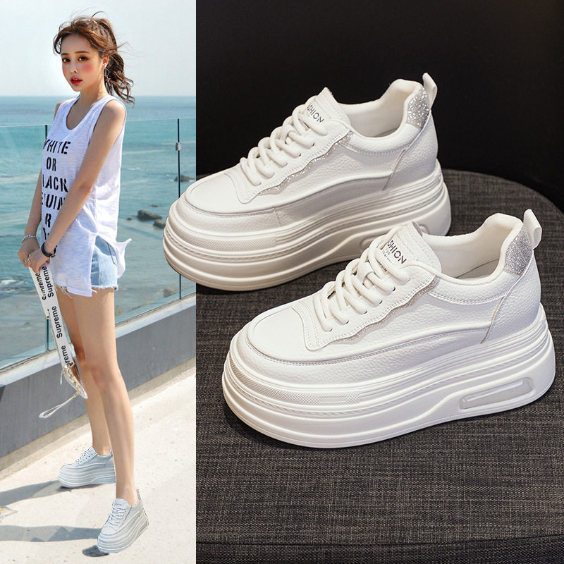 真皮内增高小白鞋女鞋8CM厚底散步休闲旅游运动鞋子春秋2025新款