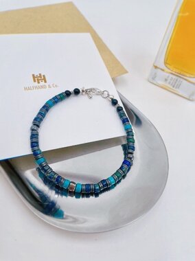 原创日系叠戴天然青金石搭配绿松石串珠手链男女款手串