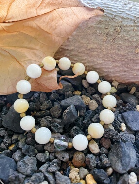 原创简约日系潮流天然白金丝贝搭配金黑胆石串珠手链情侣礼物