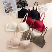 柔软无侧骨红色小胸聚拢少女内衣AB按摩手掌杯厚3cm无钢圈文胸罩