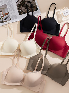 柔软无侧骨红色小胸聚拢少女内衣AB按摩手掌杯厚3cm无钢圈文胸罩