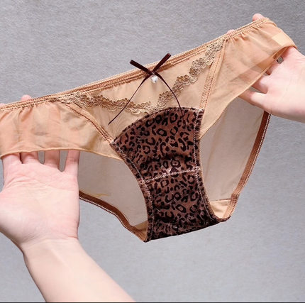 轻奢复古风丝绒网纱柔软蕾丝边高开叉女三角裤内裤女透视性感无痕