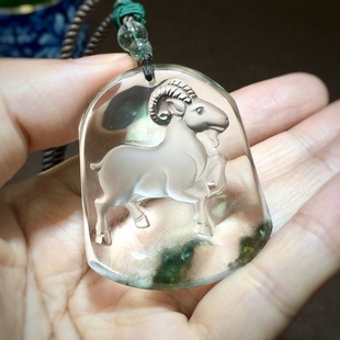 特色天然发晶幽灵水晶吊坠【领头羊】俏色精雕男女款挂件只发顺丰