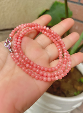 天然原创粉贝项链锁骨4mm海竹珊瑚粉圆珠diy手链项链双带爆款简约