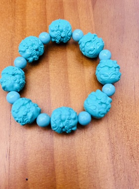 湖北十堰绿松石雕刻醒狮手链男女款时尚名族风手串转运手串礼物