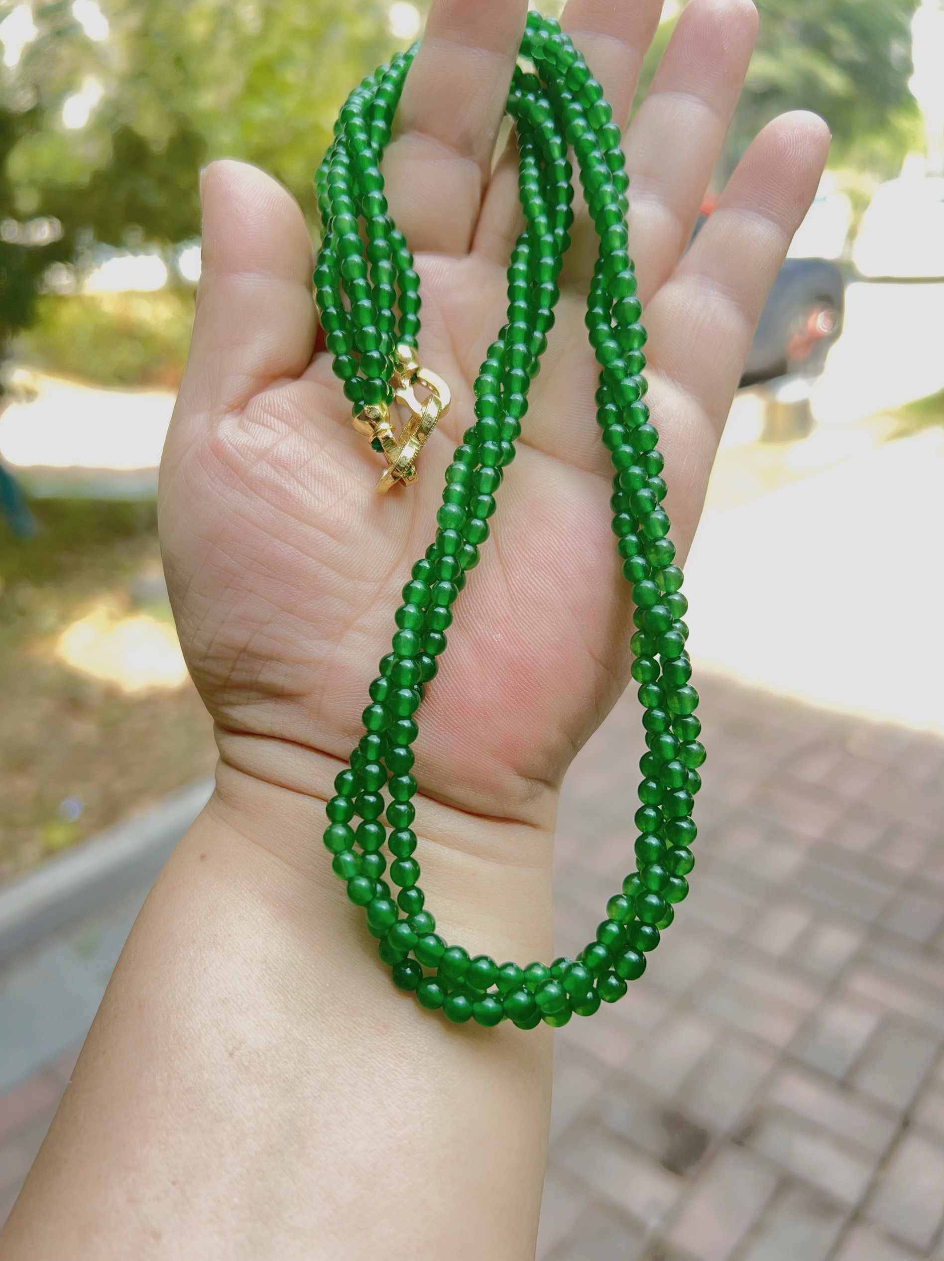高品质菠菜绿碧玉项链真玉石高冰翡翠色麻花项链女款项链毛衣链