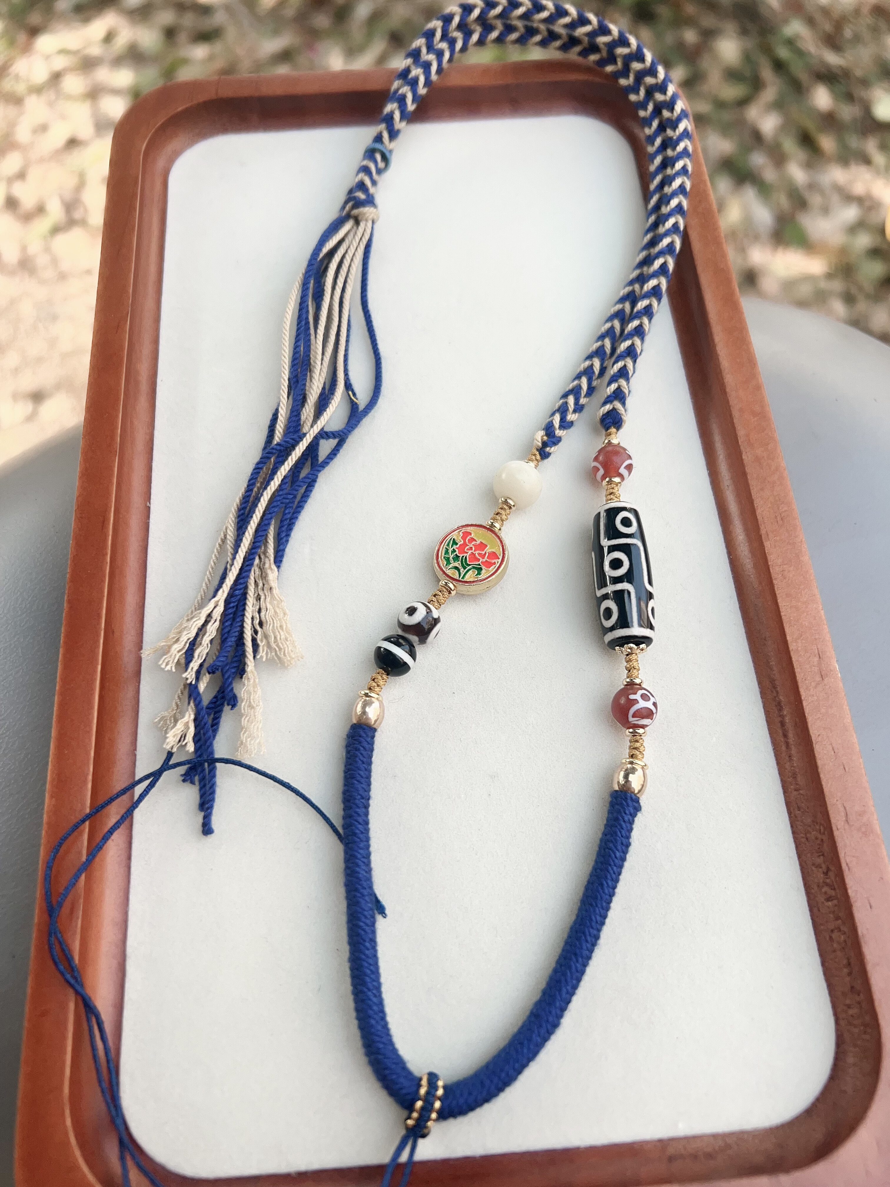 藏式手工编织玛瑙天珠项链男女九眼天珠文玩挂脖复古毛衣链挂绳