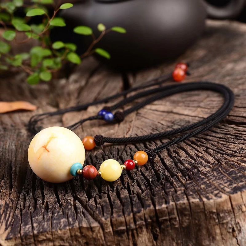 天然白花蜜转运珠吊坠俄料原创毛衣链波罗的海琥珀原石男女款项链