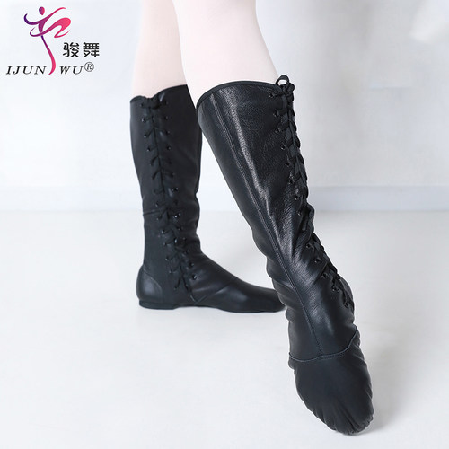 骏舞蒙族剧目纯黑牛皮面马靴