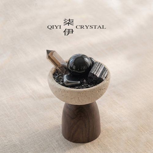 天然水晶原石碧玺摆件天然茶水晶柱消磁碗净化玄关办公室增强能量