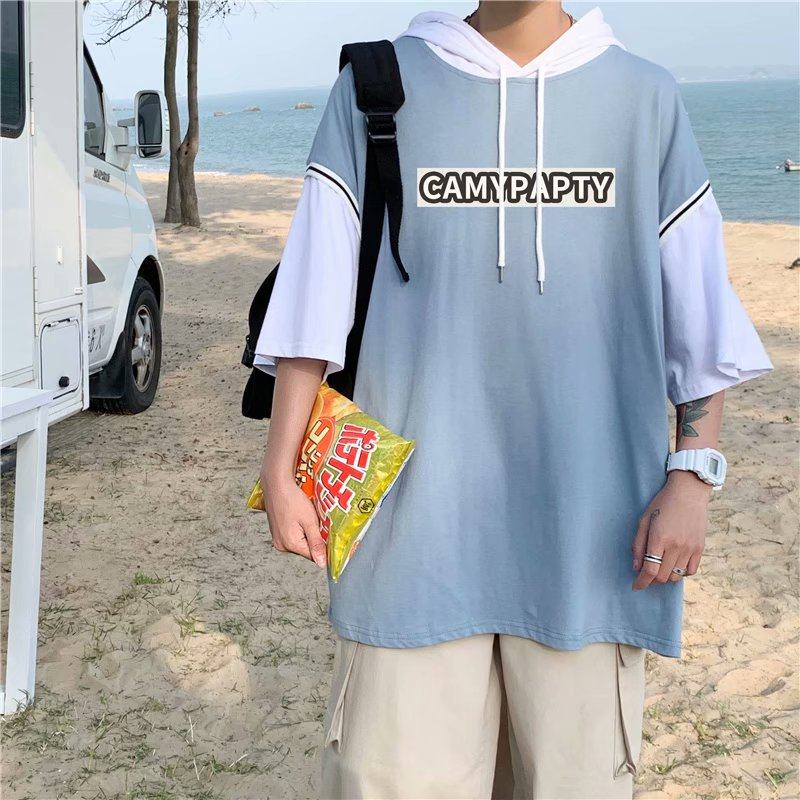 夏季連帽寬鬆體恤上衣短袖上衣
