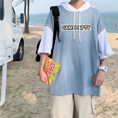 夏季連帽寬鬆體恤上衣短袖上衣