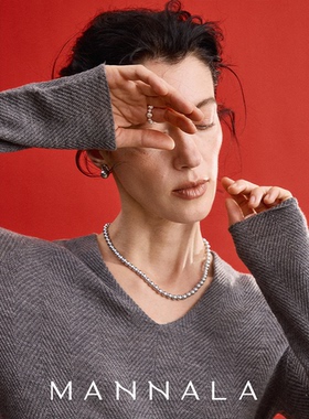 MANNALA丨轻奢极光真多麻铂金灰色水晶珍珠项链毛衣链 Q0278