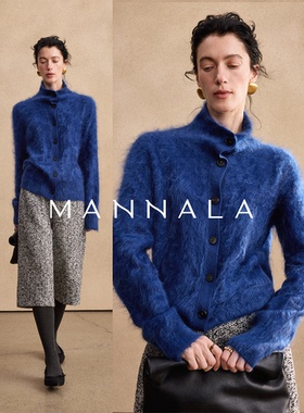 MANNALA丨“柔心雪”罕山白绒山羊绒轻通勤立领翻领拉绒毛衣Q4867