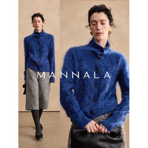 MANNALA丨“柔心雪”罕山白绒山羊绒轻通勤立领翻领拉绒毛衣Q4867