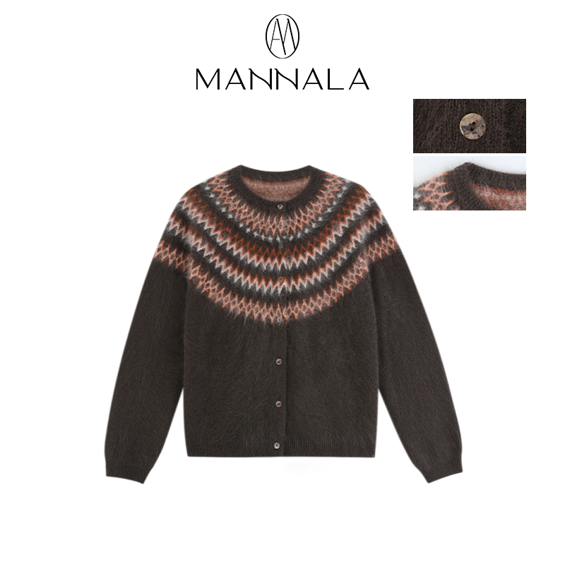 MANNALA丨“布朗尼”罕山白绒du家费尔岛优雅外搭拉绒毛衣 Q4854
