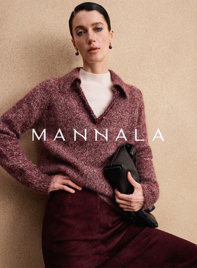 MANNALA丨“花纱领”南非进口马海毛手工重工织带翻领毛衣 Q4669