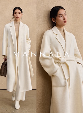 MANNALA丨“白露大衣”经典极简定纺羊驼苏丽中长款白色大衣Q6382