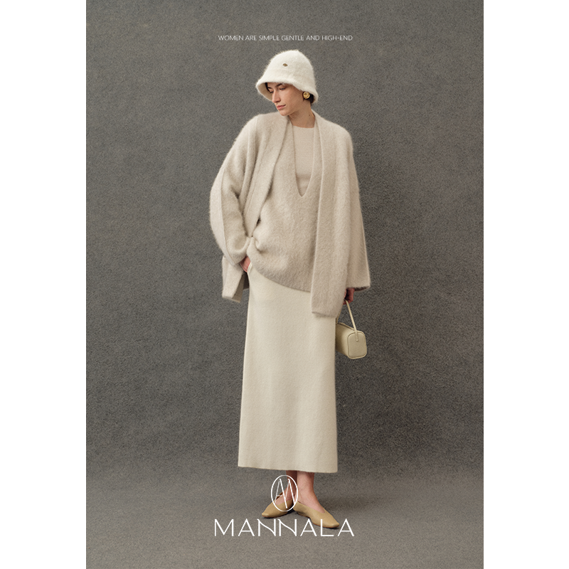MANNALA丨“雪松套装”ROW狐狸毛加厚毛绒感毛衣外套马甲 Q4257