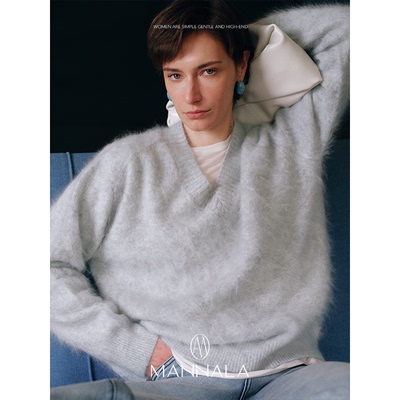 MANNALA丨“绒冬”嵿级纯羊绒拉毛皮草感松身V领毛衣 Q4205