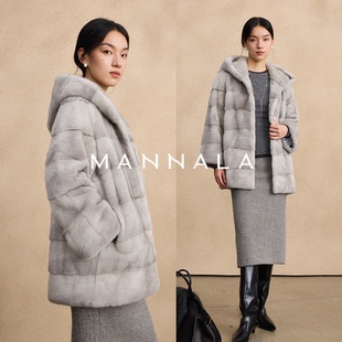 MANNALA 丹麦进口本色蓝宝石清冷感皮草水貂外套Q6407 霜帽貂
